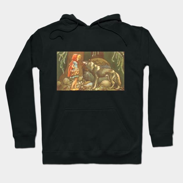 Vintage Fairy Tales, Little Red Riding Hood with Big Bad Wolf Hoodie by MasterpieceCafe